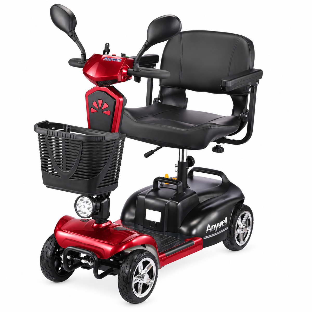 Anywell X-024 mobility scooter in Red, front three-quarter product view on white background