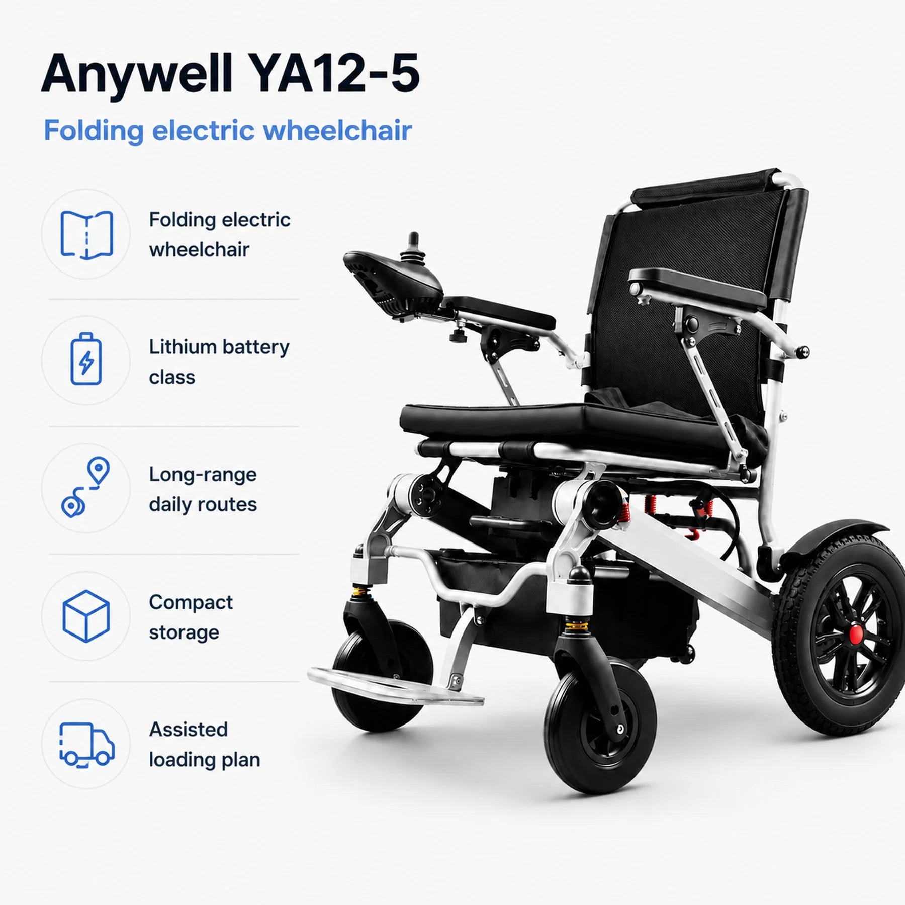 Anywell YA12-5 Long Range Electric Wheelchair - Lightweight Aluminum Alloy, Heavy Duty & Durable - Lowest Price (Limited Stock)