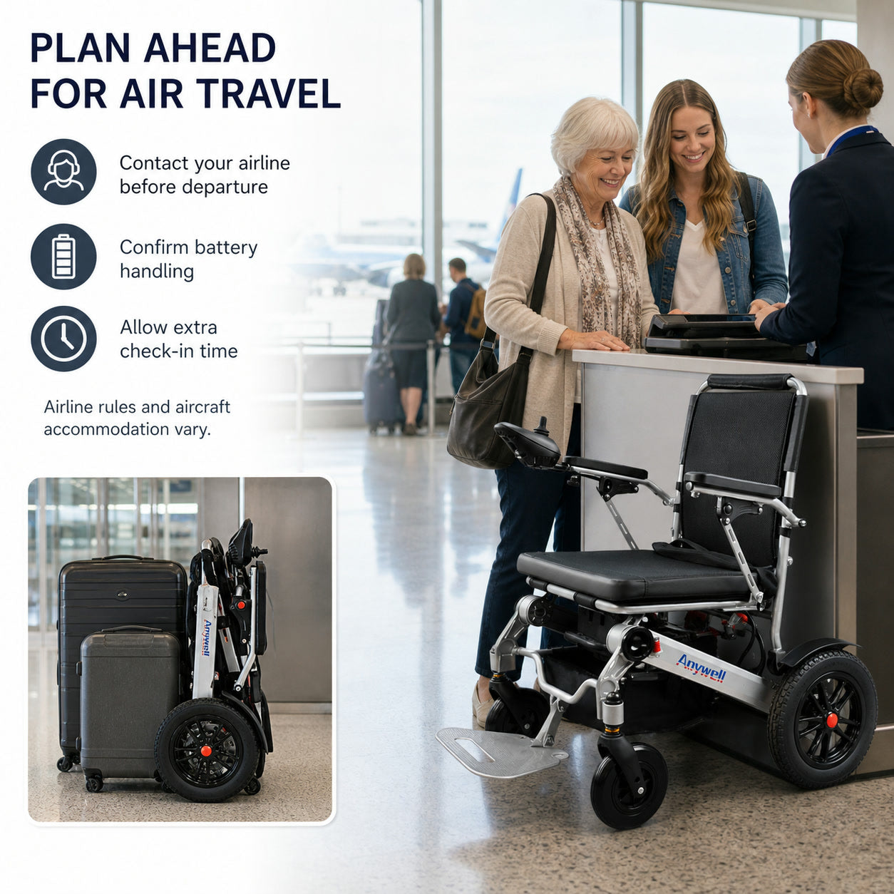 Anywell YA12-5 Long Range Electric Wheelchair - Lightweight Aluminum Alloy, Heavy Duty & Durable - Lowest Price (Limited Stock)