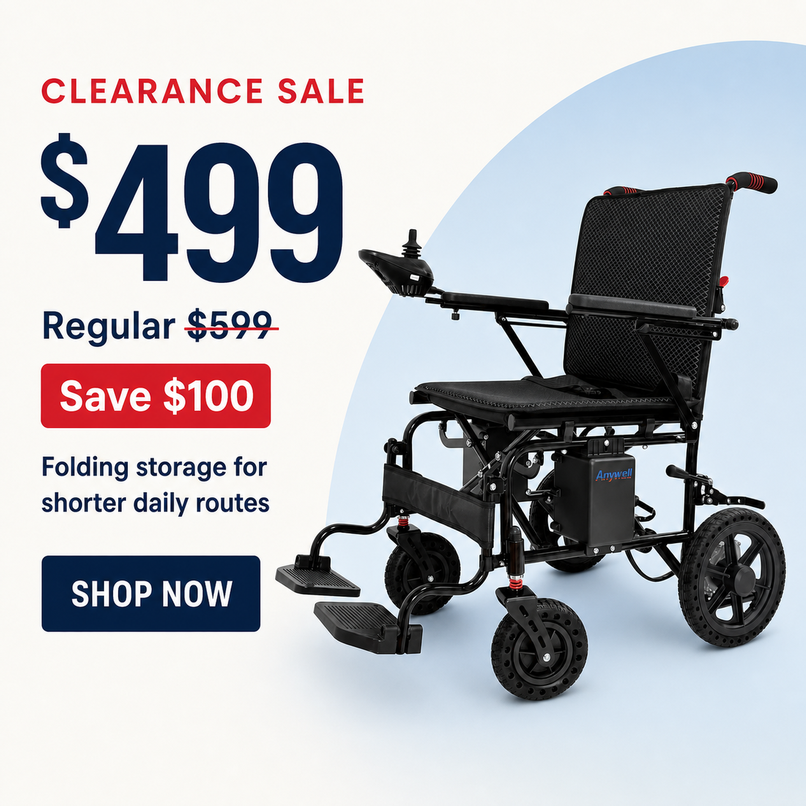 Anywell YS12-15 PLUS Foldable Lightweight Electric Wheelchair