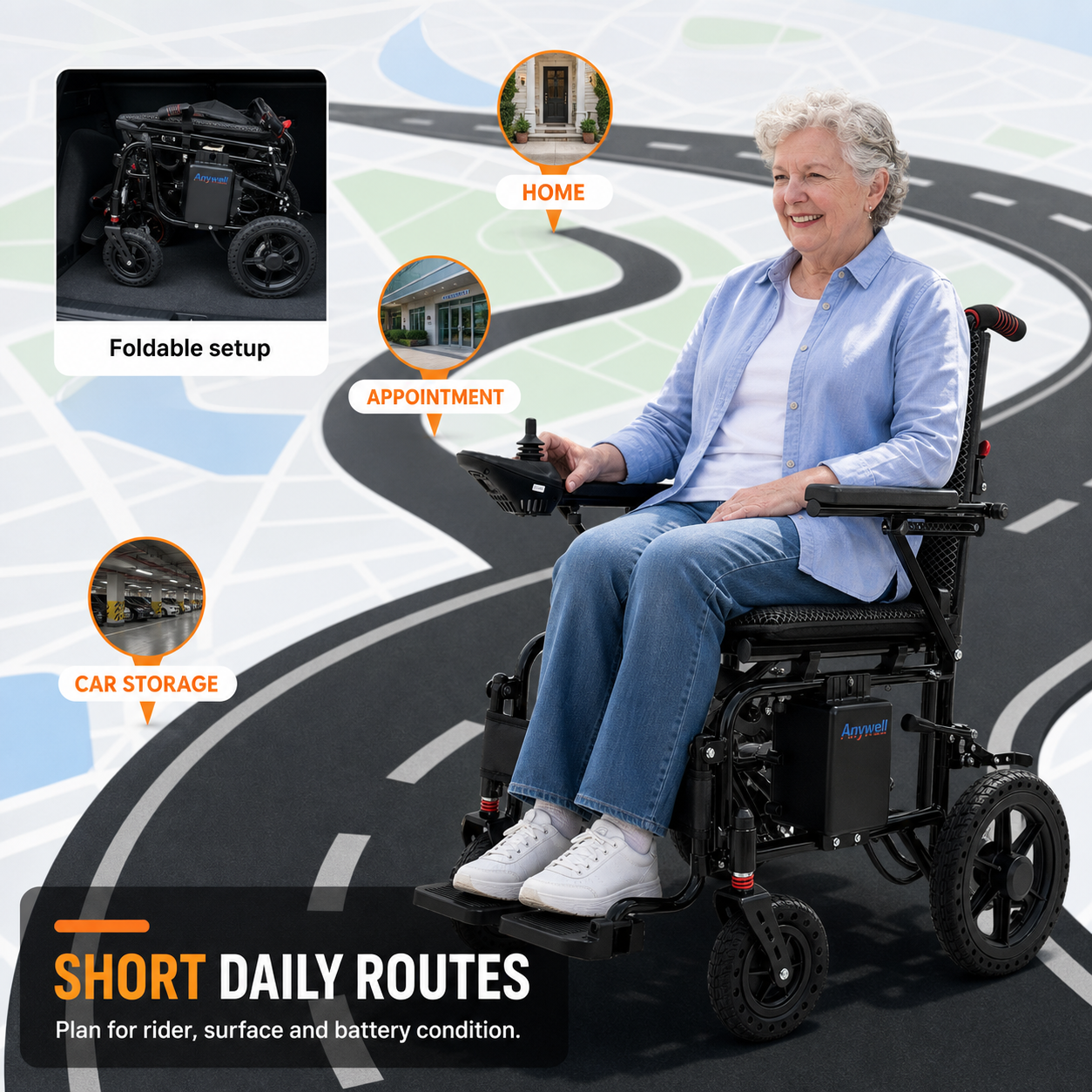 Anywell YS12-15 PLUS Foldable Lightweight Electric Wheelchair