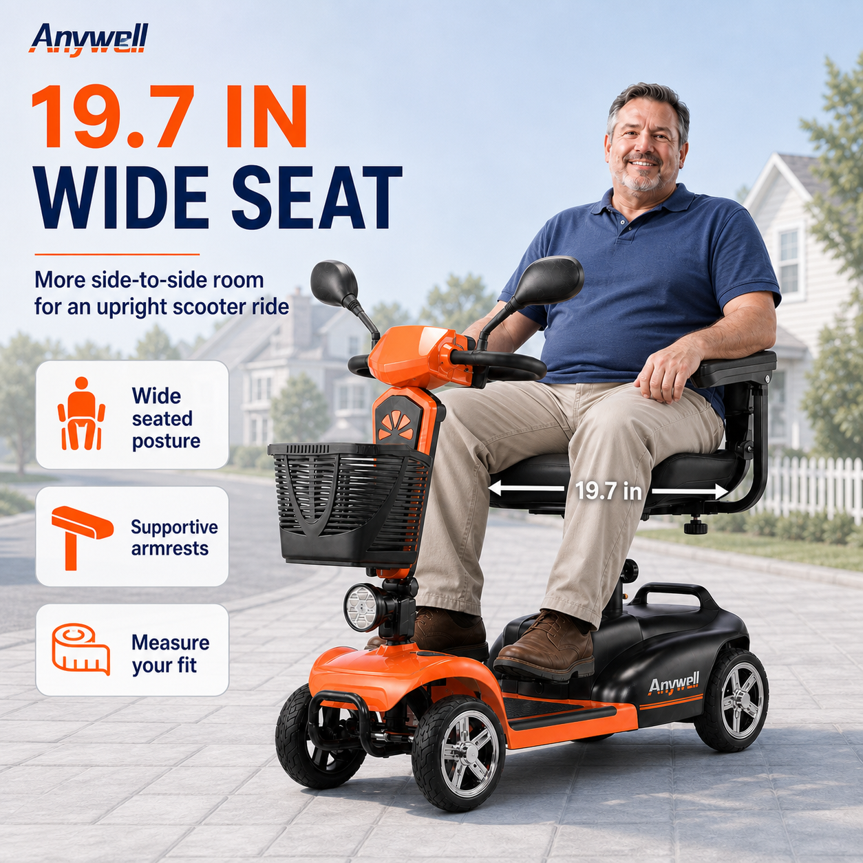 Anywell X-024 Electric Mobility Scooter | 19.7 in Wide Seat | 350W Motor | Up to 20-Mile Range | Approx. 5 MPH | Up to 400 lb Capacity | 24V 20Ah Battery | Approx. 106 lb Net Weight