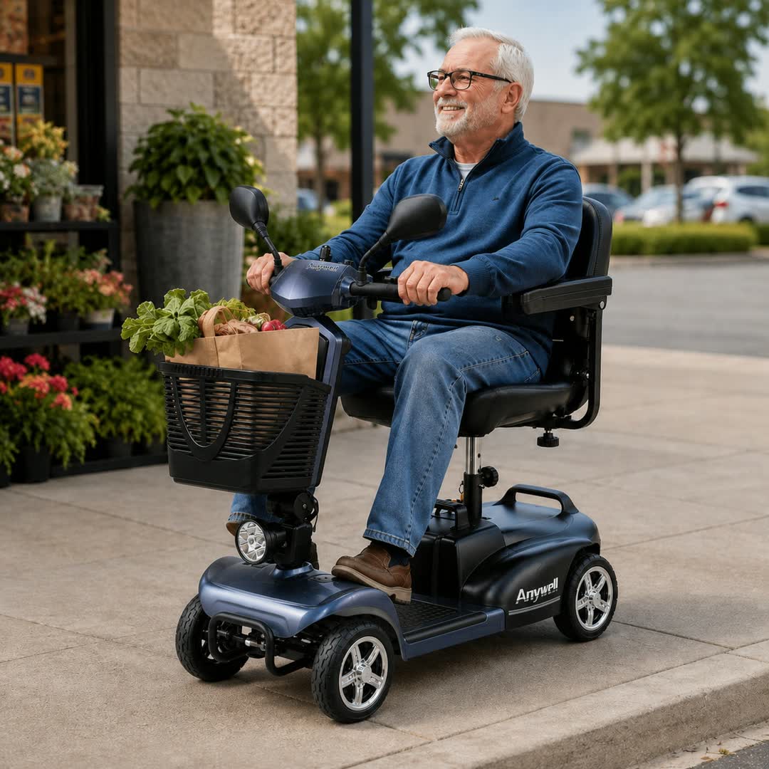 Anywell X-024 Wide Seat Electric Mobility Scooter - Graphite Blue