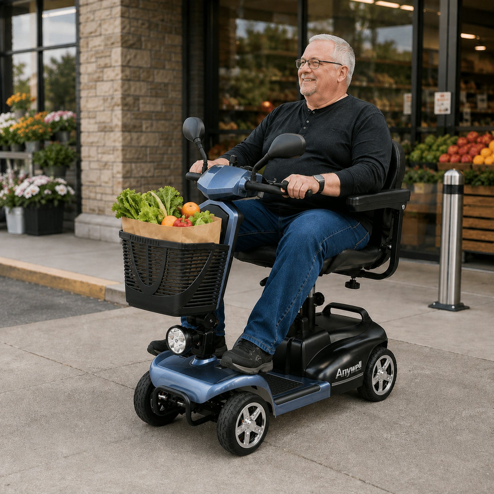 Anywell X-024 Wide Seat Electric Mobility Scooter - Graphite Blue