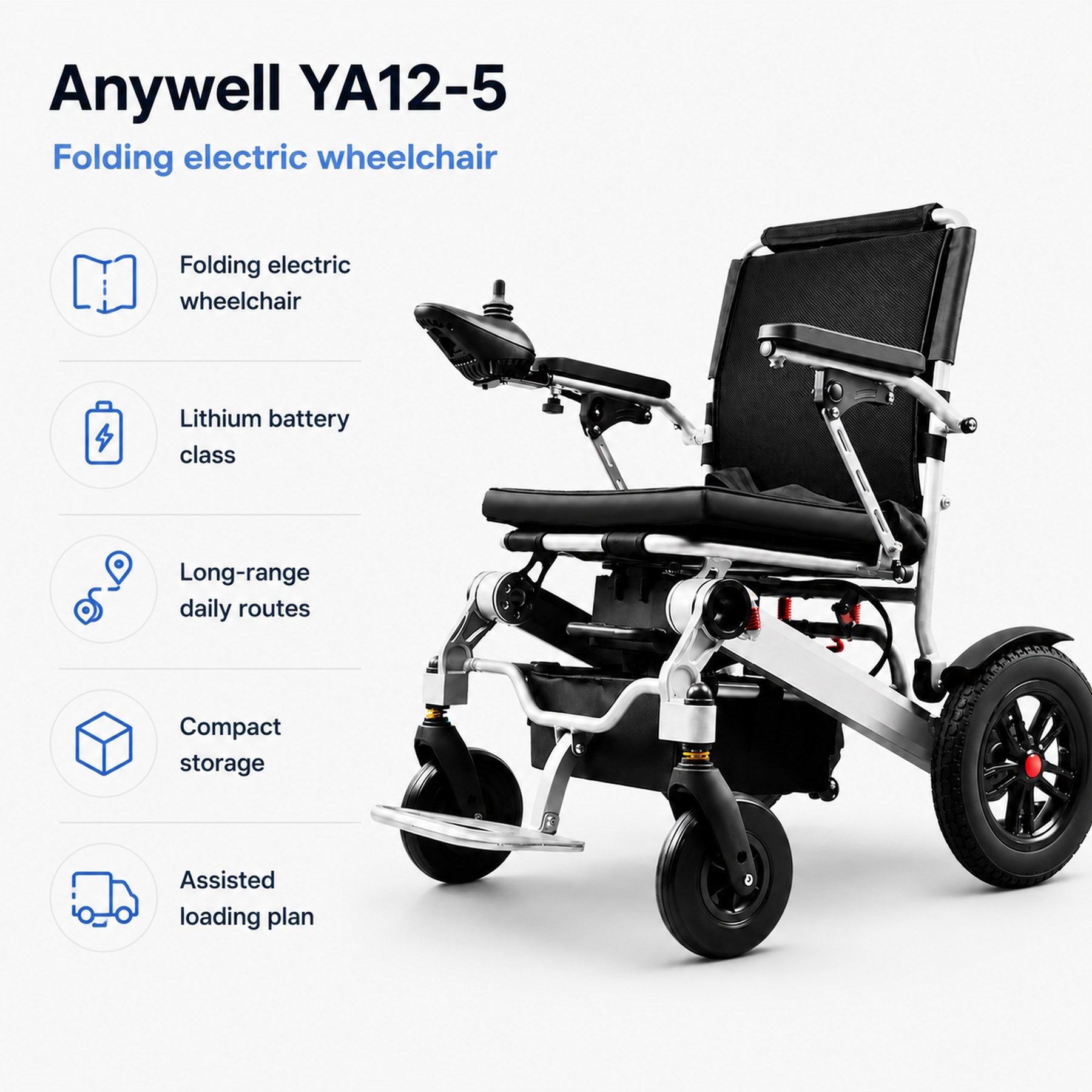 Anywell YA12-5 Long Range Electric Wheelchair - Lightweight Aluminum Alloy, Heavy Duty & Durable - Lowest Price (Limited Stock)