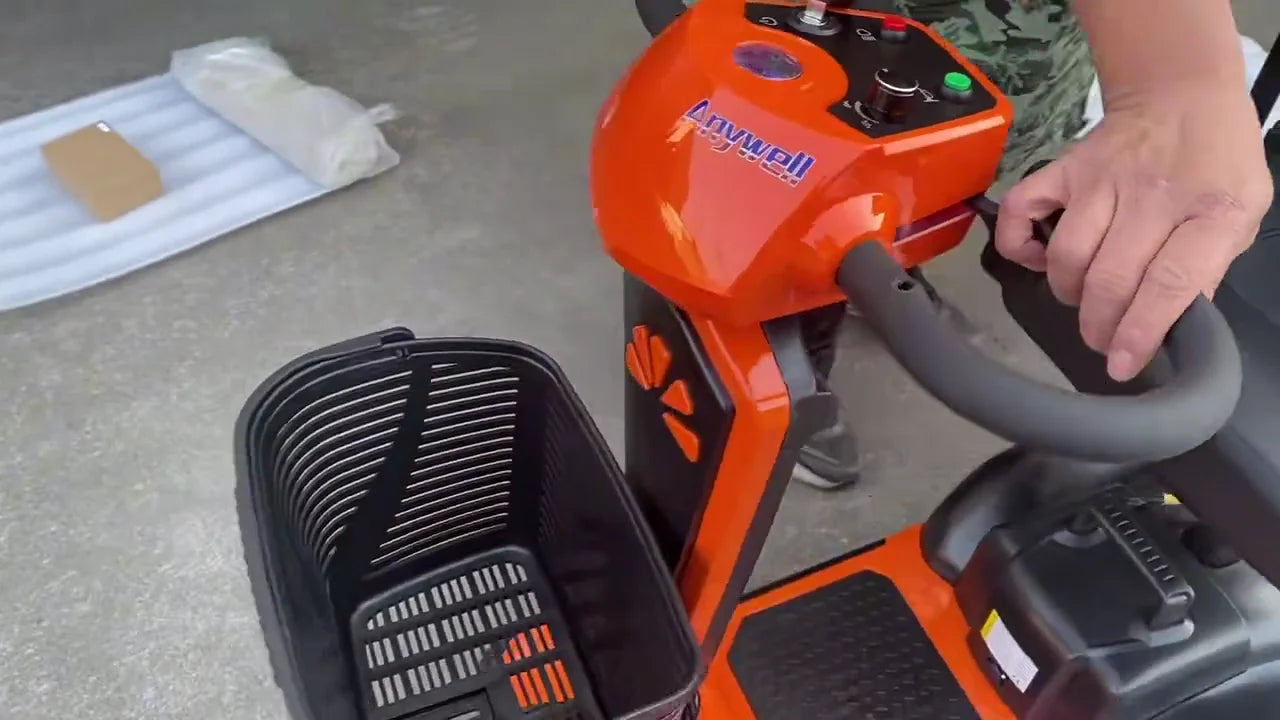 Actual orange Anywell X-024 scooter during setup