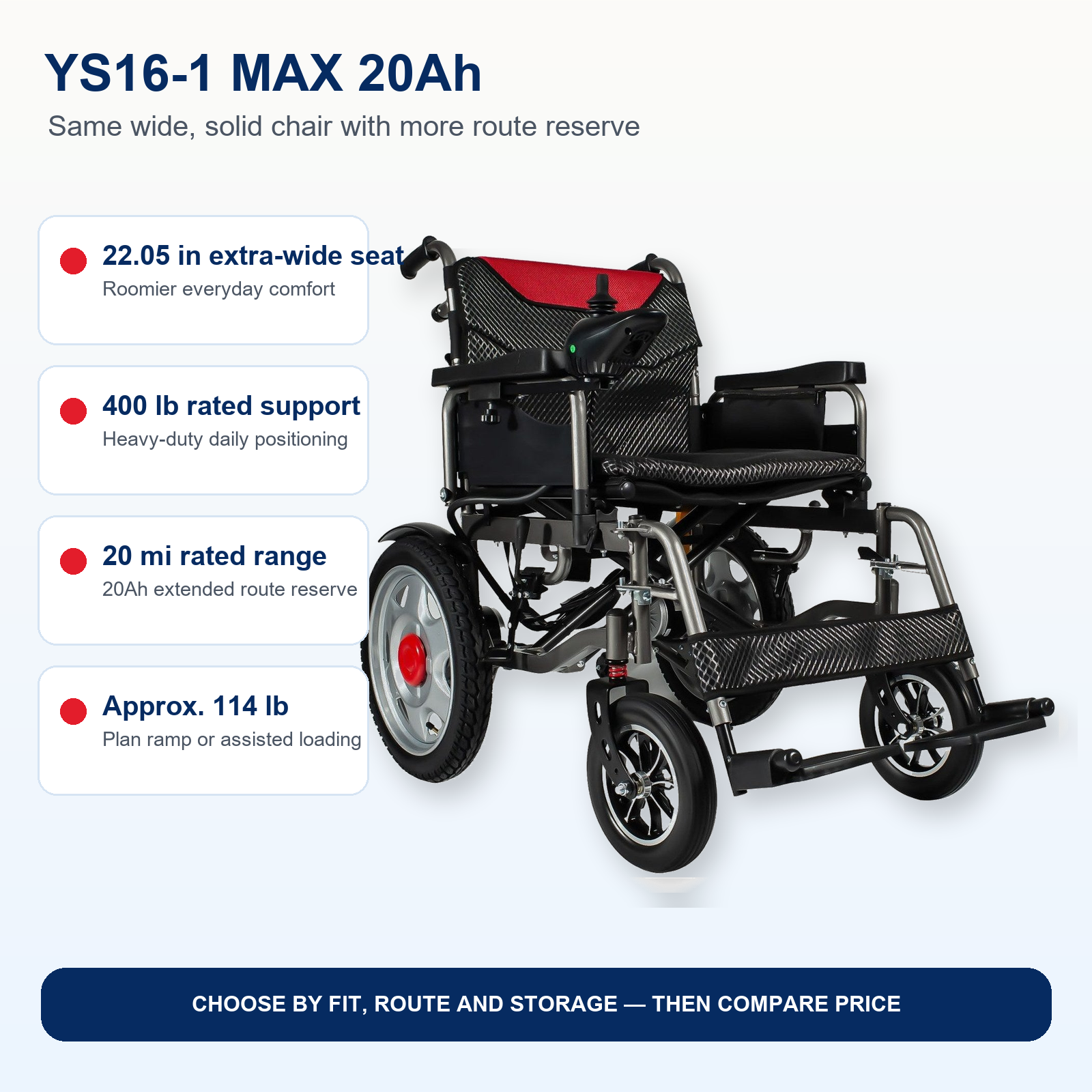 Anywell YS16-1 MAX Wide-Seat Power Wheelchair 20Ah
