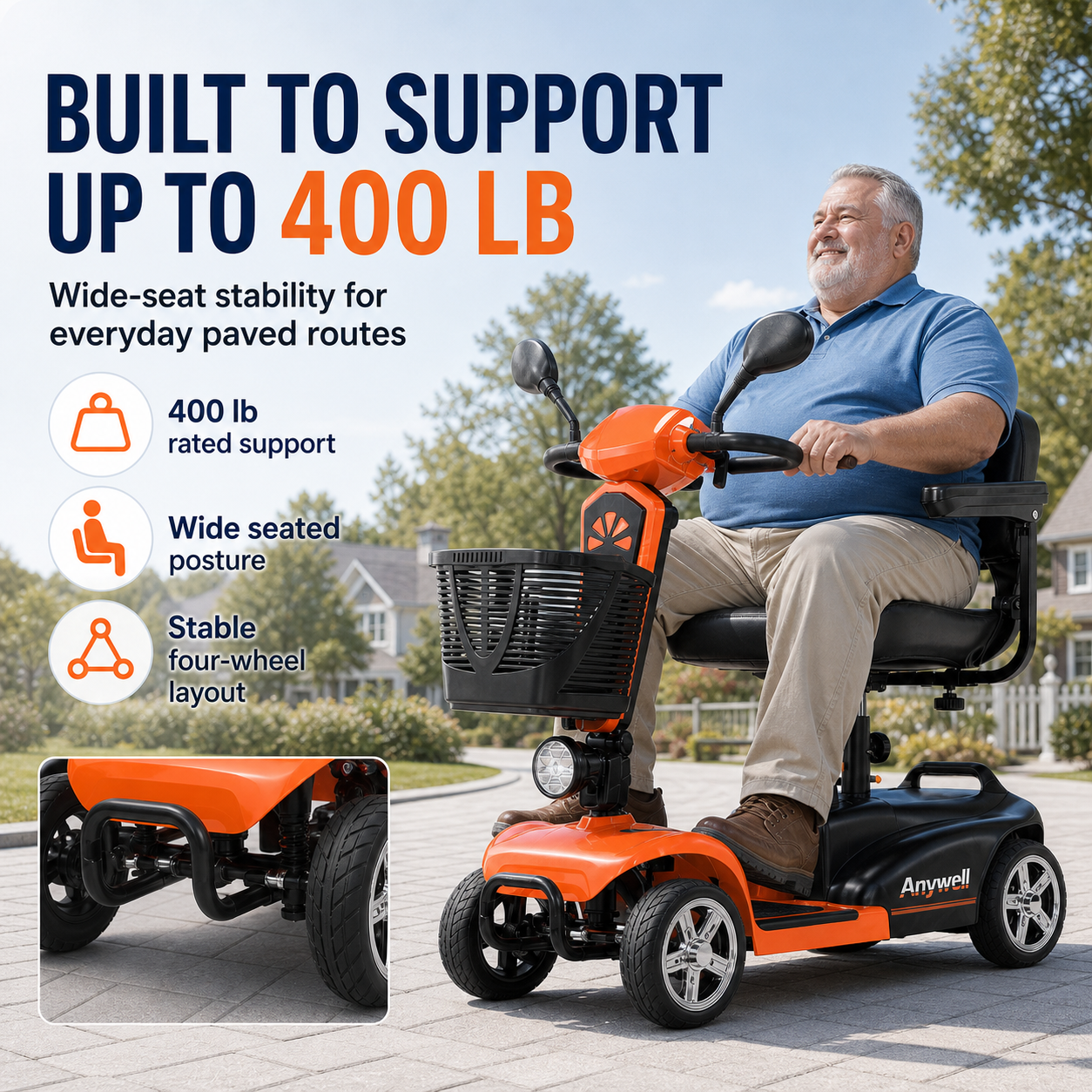 Anywell X-024 Electric Mobility Scooter | 19.7 in Wide Seat | 350W Motor | Up to 20-Mile Range | Approx. 5 MPH | Up to 400 lb Capacity | 24V 20Ah Battery | Approx. 106 lb Net Weight