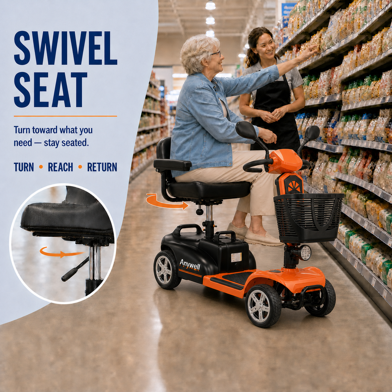 Anywell X-024 Electric Mobility Scooter | 19.7 in Wide Seat | 350W Motor | Up to 20-Mile Range | Approx. 5 MPH | Up to 400 lb Capacity | 24V 20Ah Battery | Approx. 106 lb Net Weight