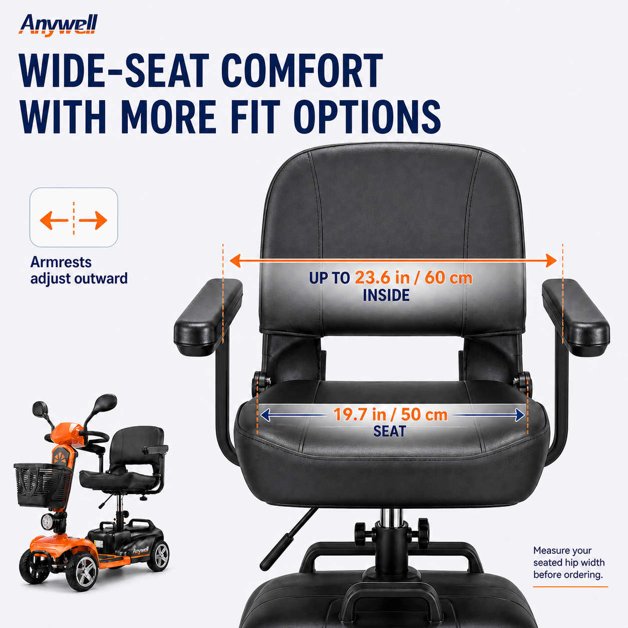 Anywell X-024 Electric Mobility Scooter | 19.7 in Wide Seat | 350W Motor | Up to 20-Mile Range | Approx. 5 MPH | Up to 400 lb Capacity | 24V 20Ah Battery | Approx. 106 lb Net Weight